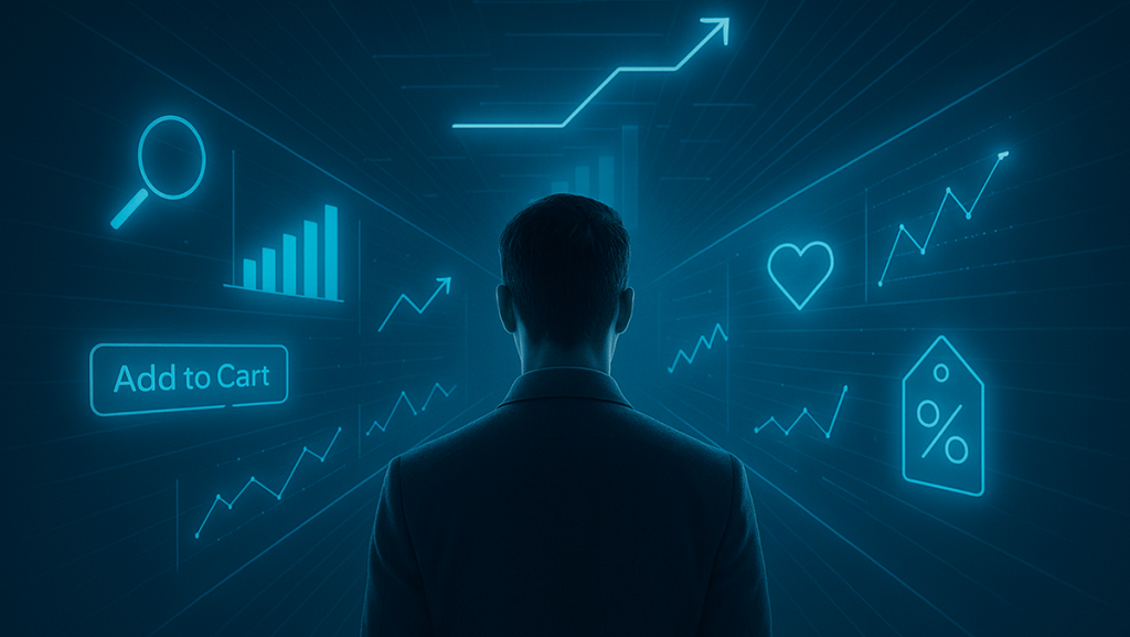 مردی در حال مشاهده مسیر شبیه‌سازی‌شده رفتار خریدار به‌صورت هولوگرافیک