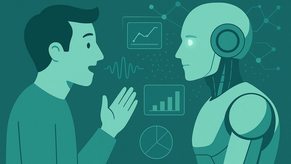 کاربر در حال صحبت با ربات هوش مصنوعی که واکنش احساسی او را تحلیل می‌کند