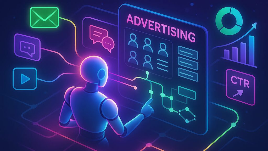 ربات هوش مصنوعی در حال مدیریت اتوماسیون کمپین‌های تبلیغاتی دیجیتال در پلتفرم‌های مختلف