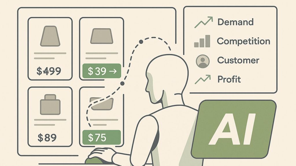سیستم هوش مصنوعی در حال تنظیم قیمت‌گذاری پویا برای محصولات بر اساس تقاضا، رقابت و رفتار مشتری