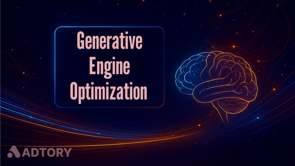مغز دیجیتال نورانی، نمایی از Generative Engine Optimization و بهینه‌سازی موتور مولد برای تبلیغات برند