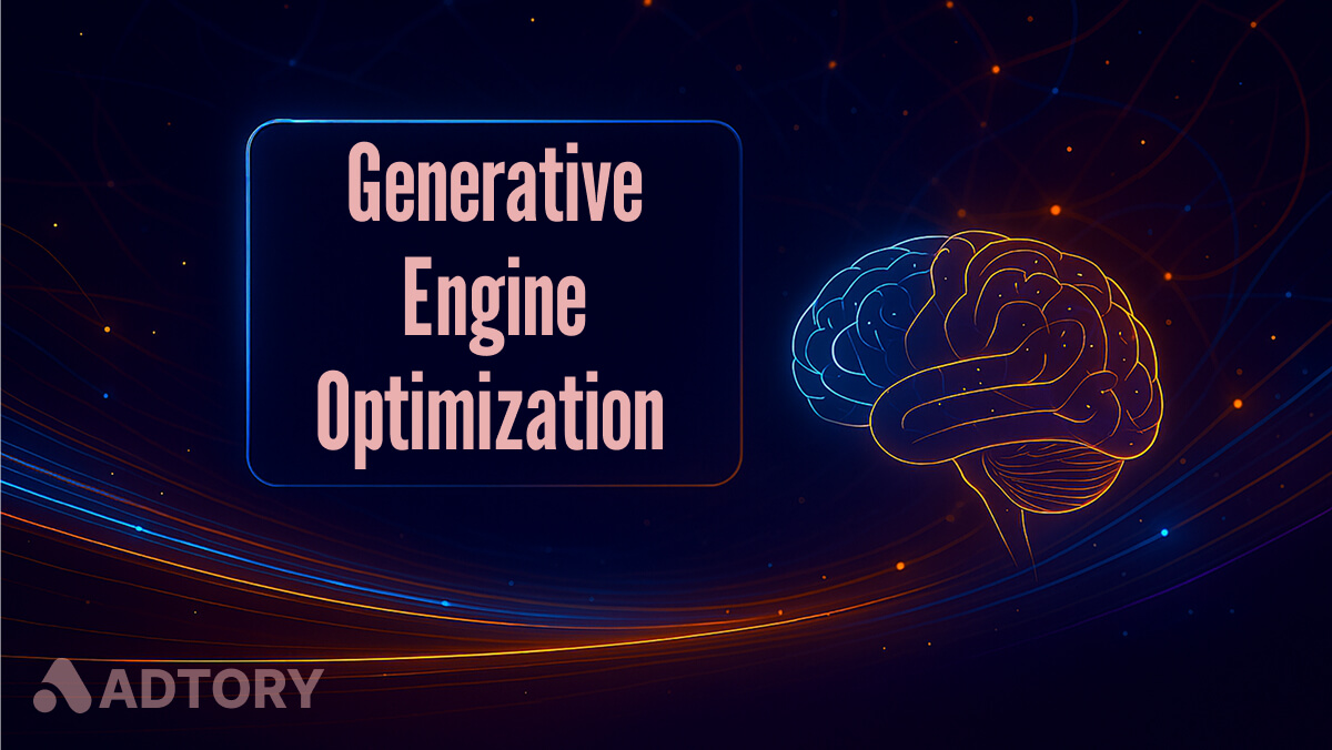 مغز دیجیتال نورانی، نمایی از Generative Engine Optimization و بهینه‌سازی موتور مولد برای تبلیغات برند