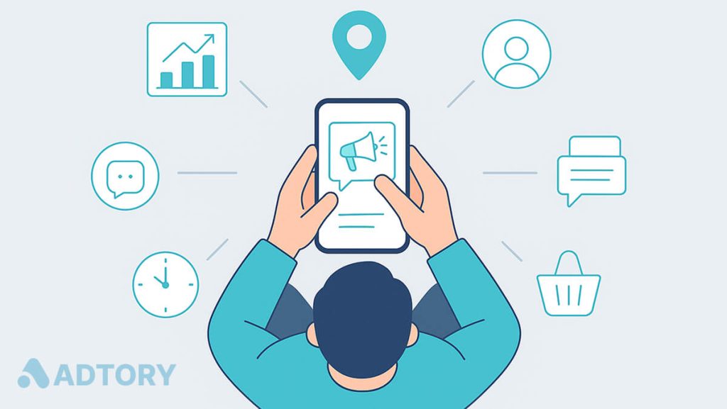 کاربر در حال مشاهده تبلیغات درون‌اپلیکیشنی هوشمند با داده‌های رفتاری