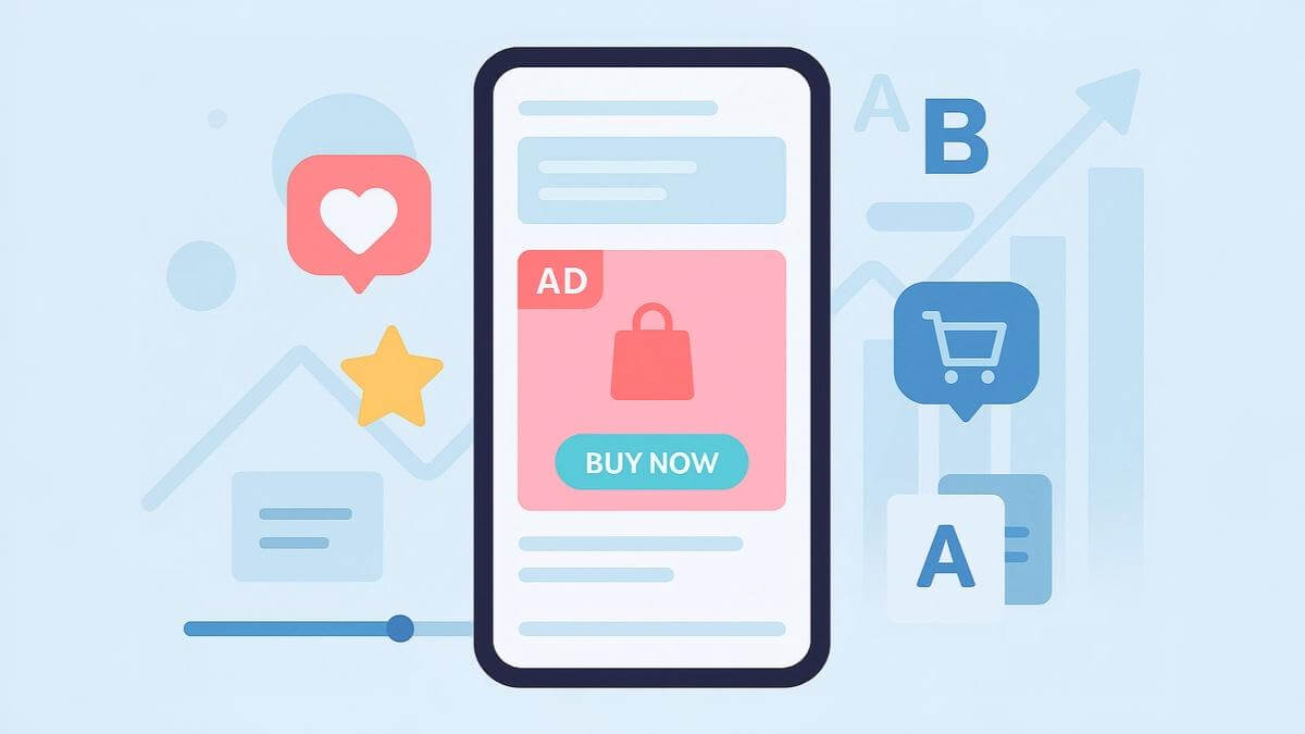 گوشی هوشمند با تبلیغ نیتیو و تست A/B درون اپلیکیشن برای بهبود تجربه کاربری
