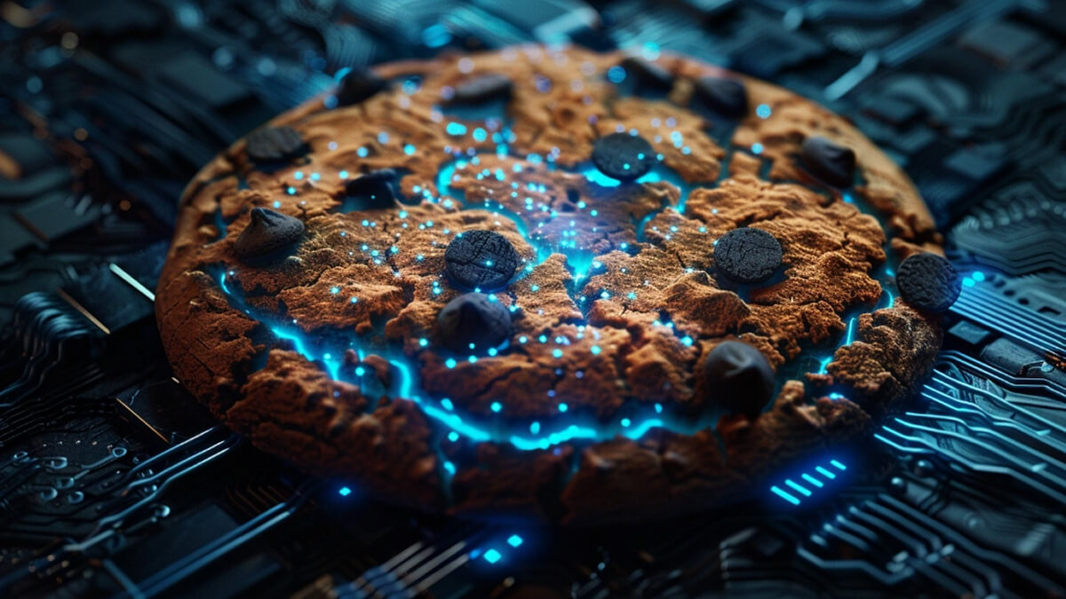 کوکی دیجیتال با مدارهای داده، نماد حذف کوکی‌های شخص ثالث در Privacy Sandbox گوگل