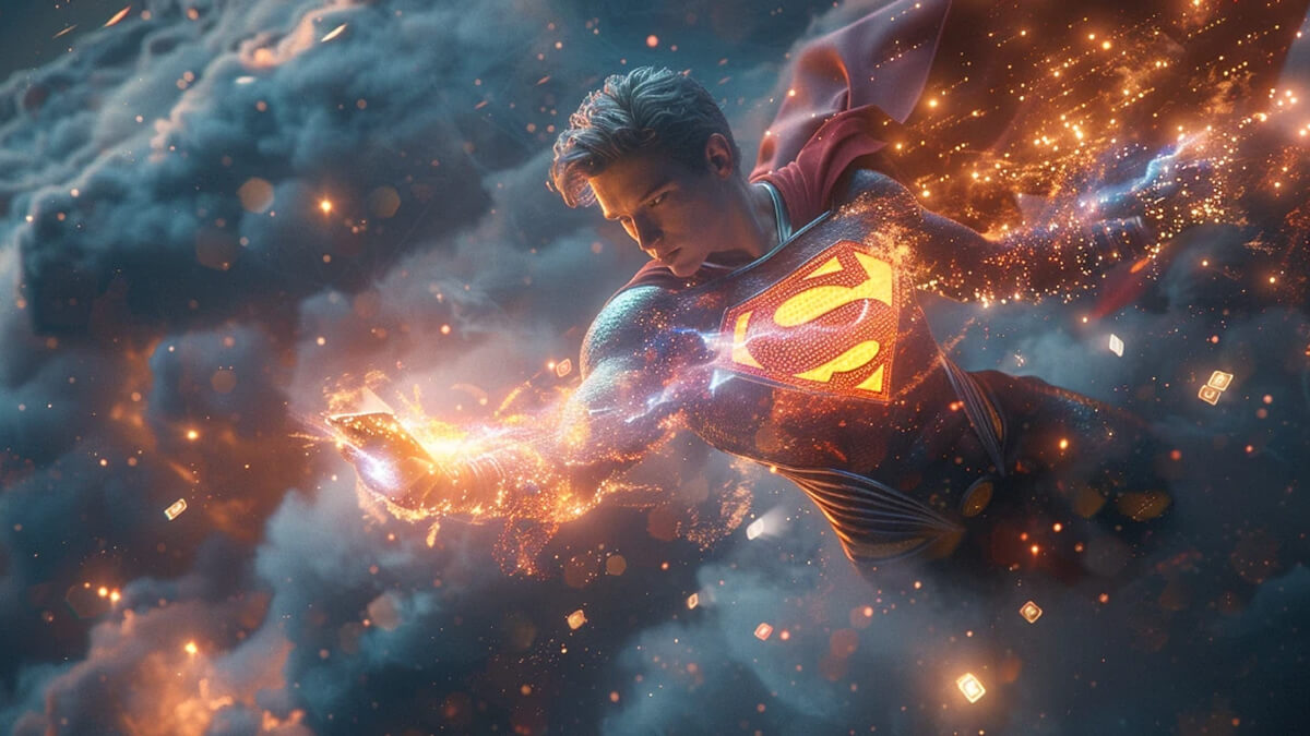 کاربر در نقش قهرمان داستان، در حال پرواز با گوشی در دست در فضای دیجیتال، نشان‌دهنده قدرت داستان‌گویی در تبلیغات درون‌برنامه‌ای