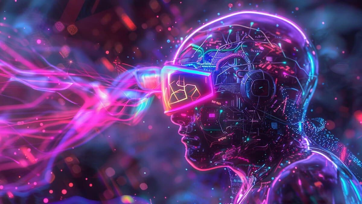 کاربر در محیط واقعیت مجازی و هوش مصنوعی در حال تجربه اتصال ذهنی در Web4